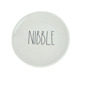 Rae Dunn NIBBLE Set of 4 Plates White Ceramic Kitchen Appetizer Farmhouse NWOT